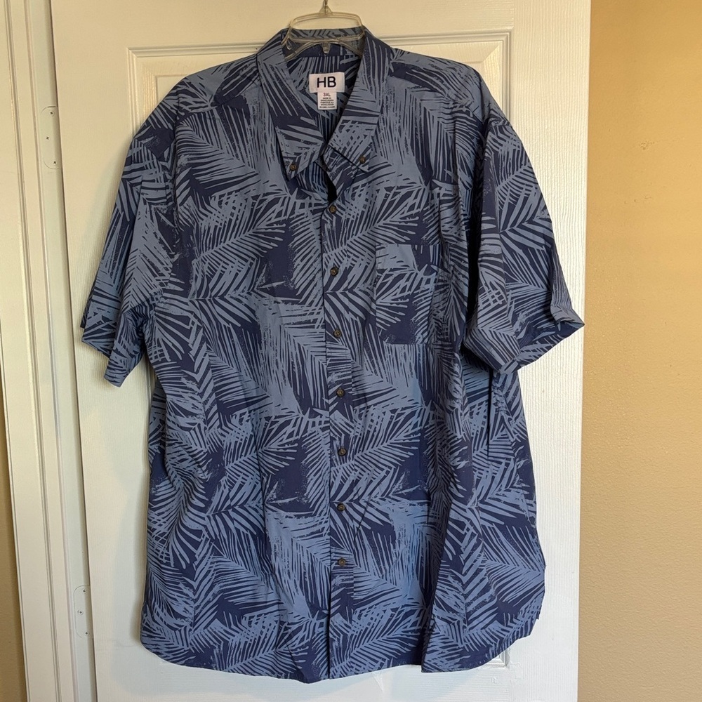 Harbor Bay men’s blue tropical short sleeve button down shirt size 3XL